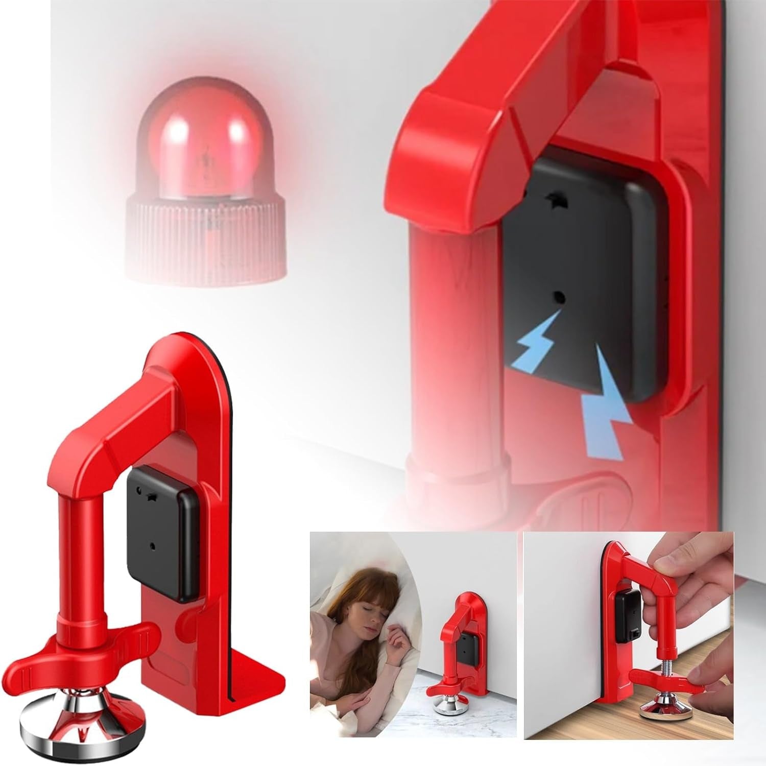 Security Door Jammer Door Stoppers, Portable Door Lock, Travel anti Theft Door Blocker, Apartment Safety Protection, Anti-Slip Door Lockdown Security Device for Home Bedroom Hotel Bar (Red)