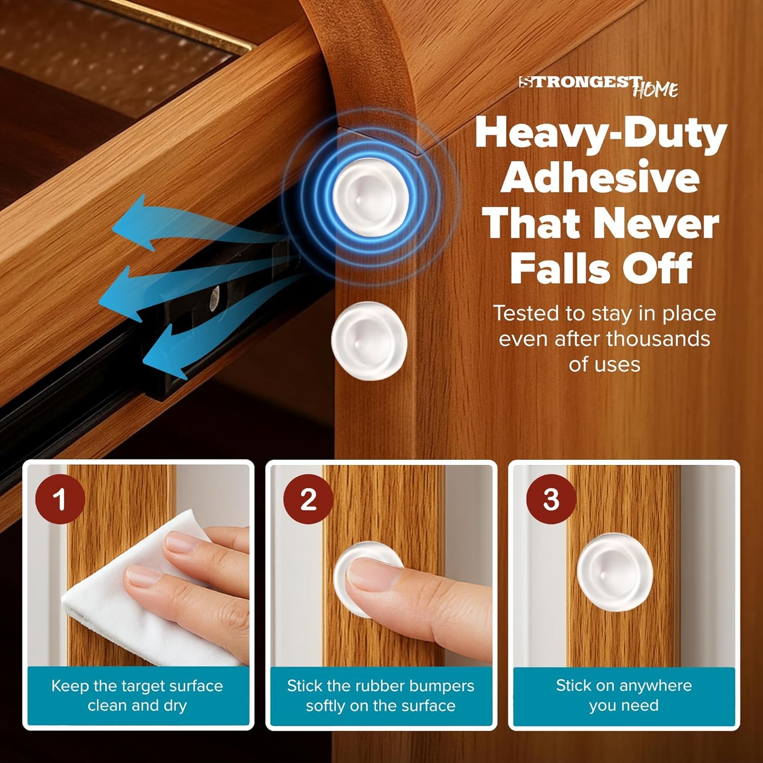 Cabinet Door Bumpers – 200 Pack Clear Rubber Bumpers Self-Adhesive for Cabinets, Drawers & Furniture – Soft Cabinet Stoppers for Quiet Close & Surface Protection – 0.5" X 0.2"