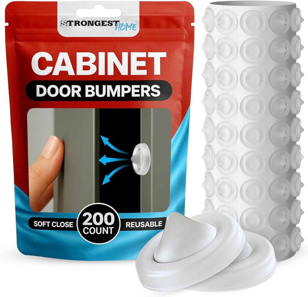 Cabinet Door Bumpers – 200 Pack Clear Rubber Bumpers Self-Adhesive for Cabinets, Drawers & Furniture – Soft Cabinet Stoppers for Quiet Close & Surface Protection – 0.5" X 0.2"